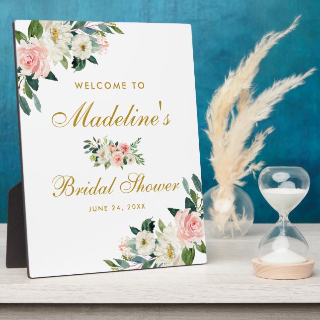 Brautparty Pink Blank Gold Flora Willkommen Fotoplatte (Seite)