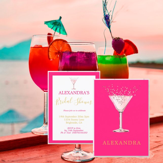 Brautparty Pink Cocktail Gold Einfache Einladung (Von Creator hochgeladen)