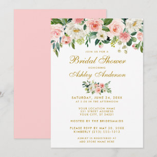 Brautparty Pink White Gold Floral Einladung P