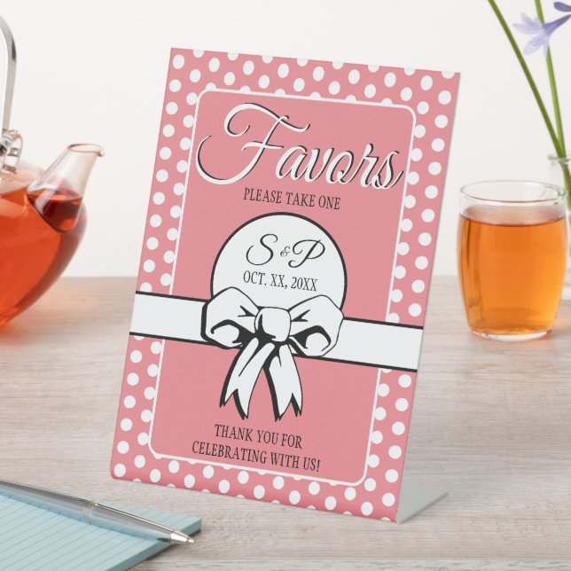Brautparty Pink & White Polka Dots Bows Favoriten Sockelschild (In Situ)
