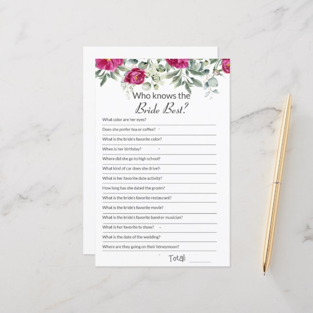 Brautparty Pink Wie gut kennen Sie das Spiel? (Vorderseite/Rückseite Beispiel)