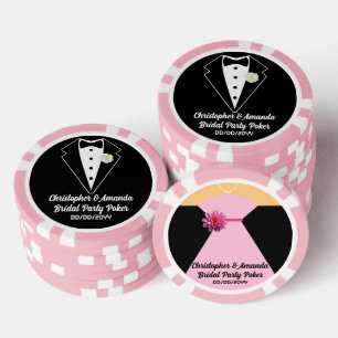 Brautparty-Poker-Schwarzer Smoking Rosa Hochzeitsk Pokerchips