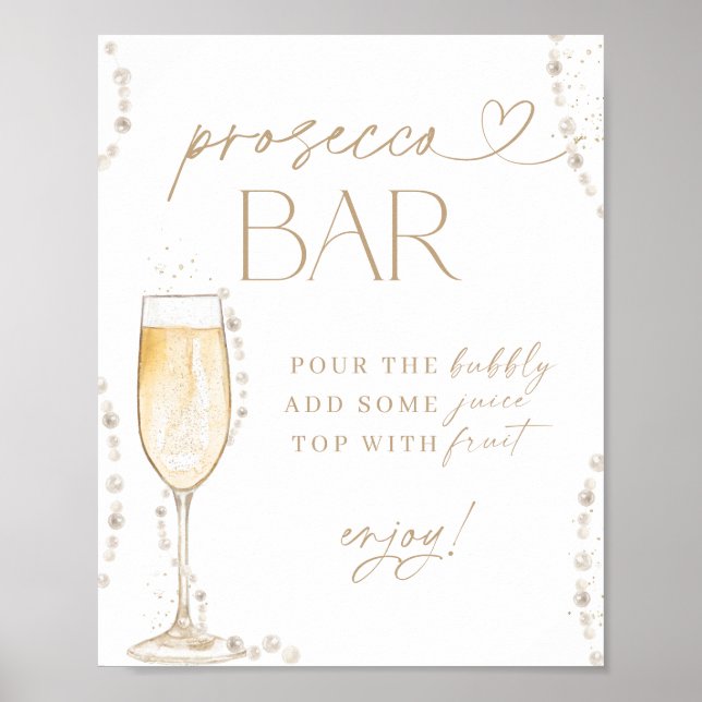 Brautparty Prosecco Bar, Perlen und Prosecco Poster (Vorne)