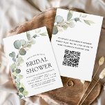 Brautparty QR Code Greenery Eukalyptus Einladung<br><div class="desc">Feiern Sie die Braut-in-Stil mit unserer wunderschönen eukalyptus Brautdusche Einladung. Dieses wunderschöne Design mit eleganten Eukalyptus-Blätter vor einem sanften, neutralen Hintergrund macht es zur perfekten Wahl für ein botanisches Brautparty. Mit unserer atemberaubenden Eukalyptus-Brautdusche machen Sie den besonderen Tag der Braut noch unvergesslicher. Mit seinem schönen Design und seinen individuell anpassbaren...</div>