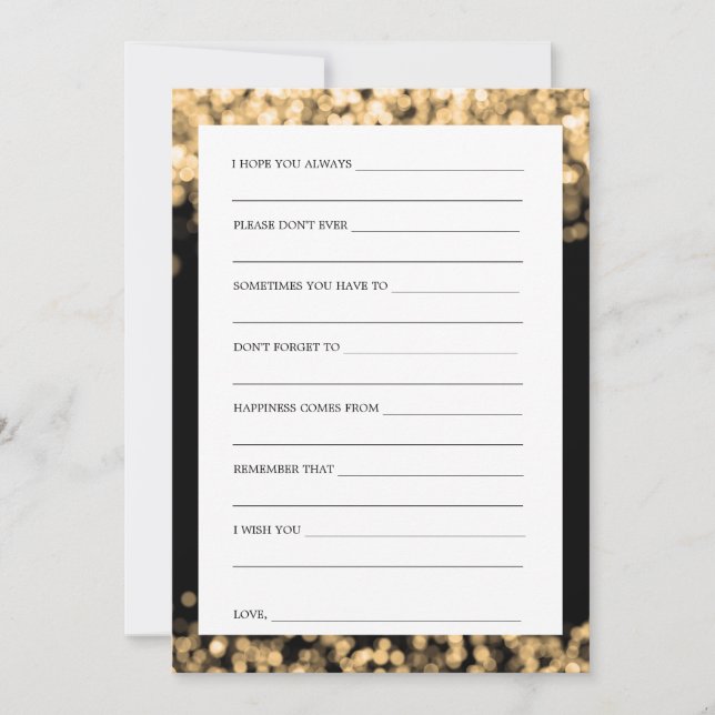 Brautparty-Ratschläge Karten Gold Lights (Vorderseite)