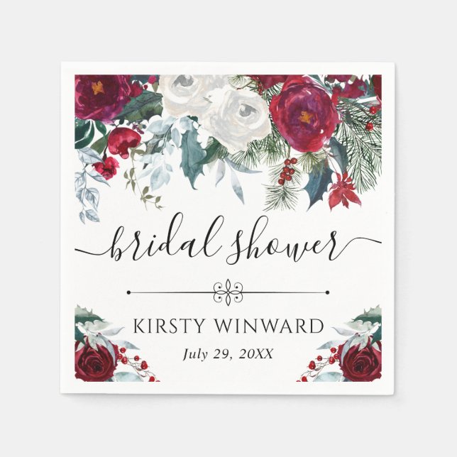 Brautparty "Red and White Winter Blume" Serviette (Vorderseite)