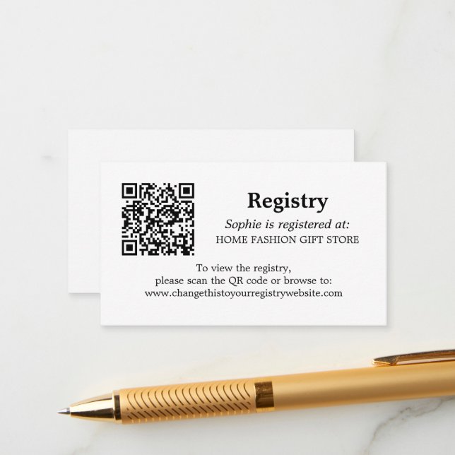 Brautparty-Registrierung QR-Code Schwarz-weiß Begleitkarte (Vorderseite/Rückseite Beispiel)