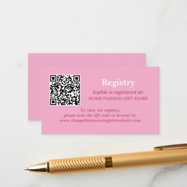 Brautparty Registry QR Code Rosa Magenta Begleitkarte (Vorderseite/Rückseite Beispiel)