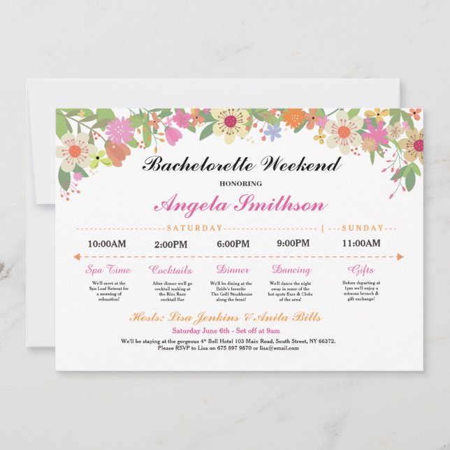 Brautparty Reiseplan Bachelorette (Vorderseite)