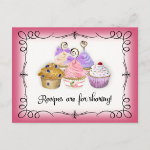 Brautparty Rezept Card Cupcakes Scrolls Retro Postkarte