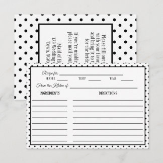 Brautparty Rezept Card Polka Dot Schwarz & Weiß RSVP Karte
