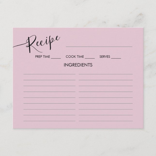 Brautparty-Rezept für die Einschließungskarte. Begleitkarte (Vorderseite)