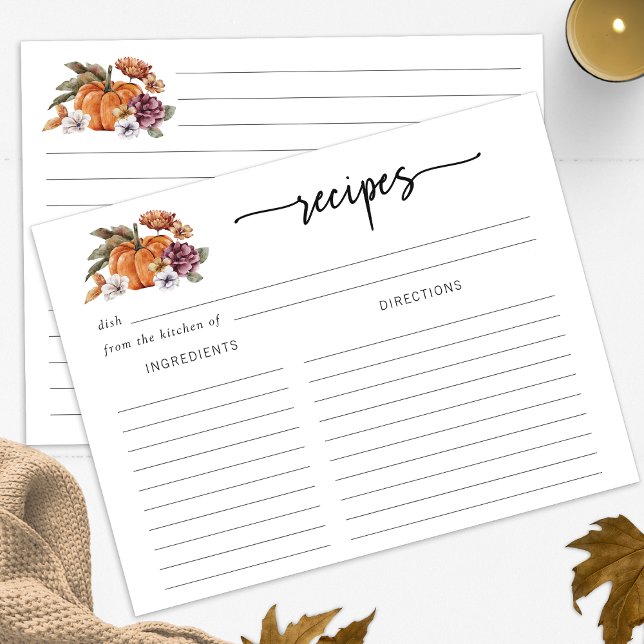 Brautparty-Rezept-Karte (Fall Pumpkin Floral Bridal Shower Recipes Card by Painted Paperie
)