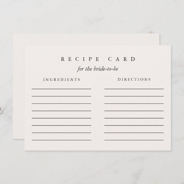 Brautparty-Rezept-Karte für Brautdusche Begleitkarte (Vorne/Hinten)