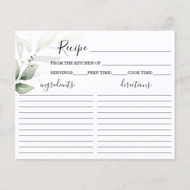 Brautparty-Rezept-Karte für einfache Grünpflanzen (Vorderseite)