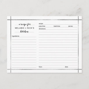 Brautparty-Rezept-Karte, schlichter silberner Rahm Postkarte
