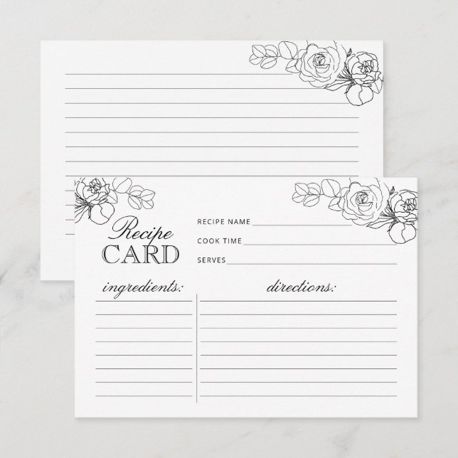 Brautparty-Rezept-Karte Schwarz-Weiß-Blume (Vorne/Hinten)