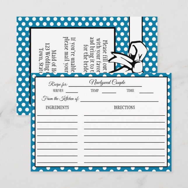 Brautparty Rezpe Card Polka Dot Cerulean Blue RSVP Karte (Vorne/Hinten)