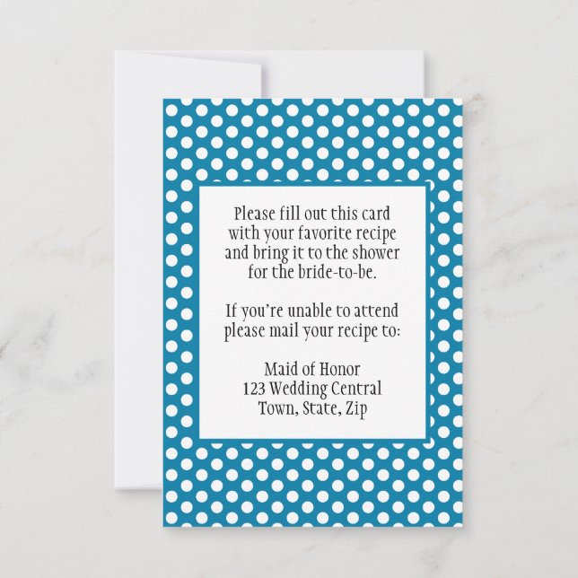 Brautparty Rezpe Card Polka Dot Cerulean Blue RSVP Karte (Rückseite)
