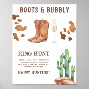 Brautparty-Ring-Suchspiel mit Stiefeln und Bubbly Poster