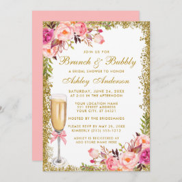 Brautparty Rosa Blumenbrunch Bubbly Glitzer Einladung