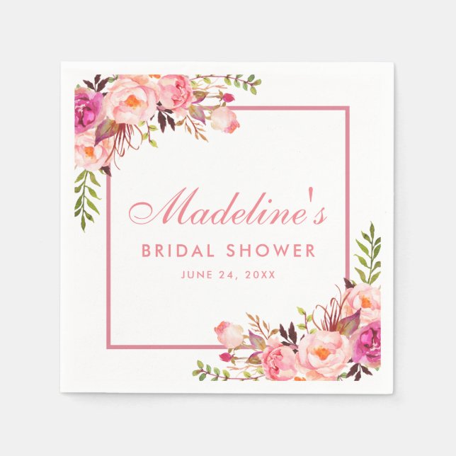 Brautparty Rosa Gerahmte Blüte Serviette (Vorderseite)