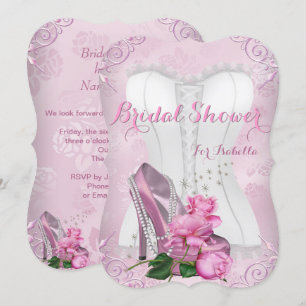 Brautparty Rosa Rose High Heel Floral Damast Einladung