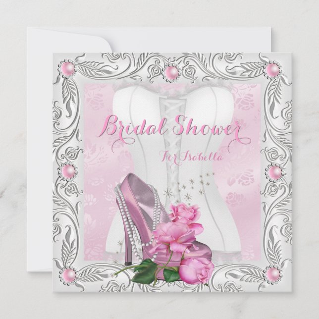 Brautparty Rosa Rose High Heels Spitzen Glam Einladung (Vorderseite)