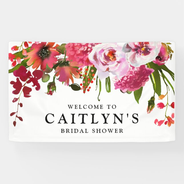 Brautparty Rosa Rote Flora Willkommen Banner (Horizontal)