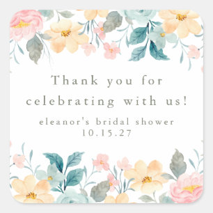 Brautparty Rosa Türkis Floral Benutzerdefinierte D Quadratischer Aufkleber