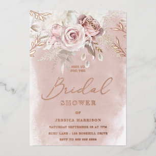 Brautparty-Rose für Wasserfarben und Blüten Folieneinladung