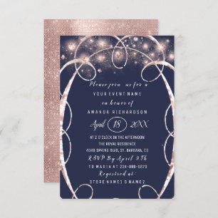 Brautparty Rose Gold Confetti Blue Navy Einladung