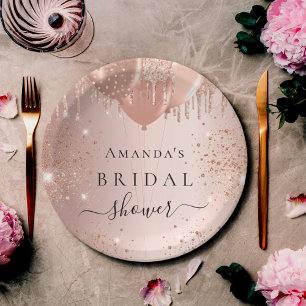 Brautparty Rose Gold Glitzer Ballons Glasur Pappteller