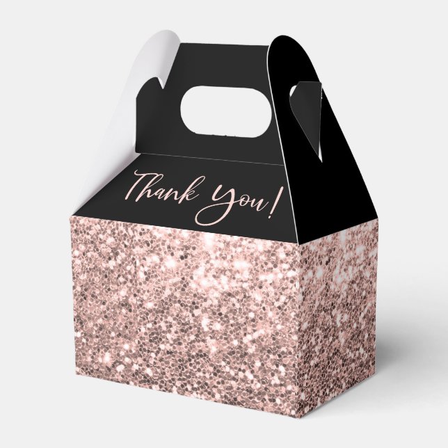 Brautparty Rose Gold Glitzer Danke, Black Geschenkschachtel (Vorderseite)