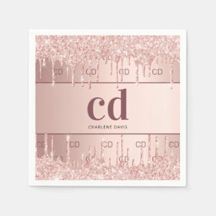 Brautparty Rose Gold Glitzer Monogramm Initialen Serviette