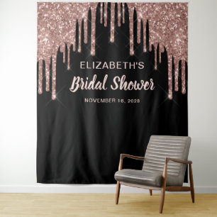 Brautparty Rose Gold Glitzer Personalisiert Black Wandteppich