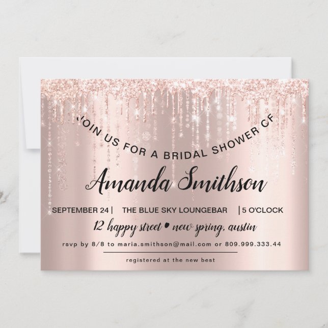 Brautparty Rose Gold Glitzer Tropfen Sweet 16. Save The Date (Vorderseite)