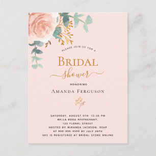 Brautparty Rose Goldblume Eukalyptus elegant Postkarte