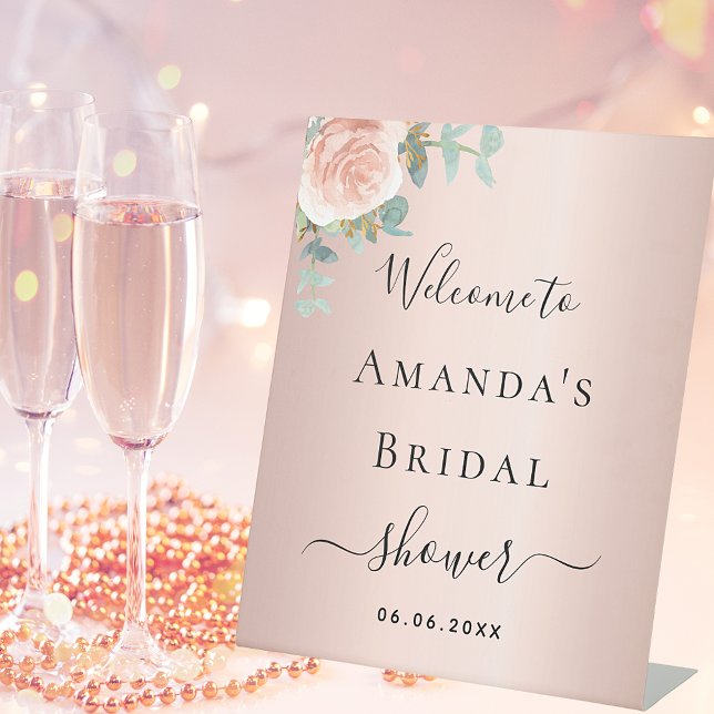 Brautparty Rose Goldflorale Eukalyptusgrün Sockelschild (Von Creator hochgeladen)