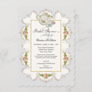 Brautparty-Rosen-Tee-Party-Teekannen Teacups Einladung