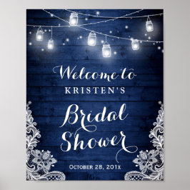 Brautparty Rustic Blue Mason Jar Lights Lace Poster