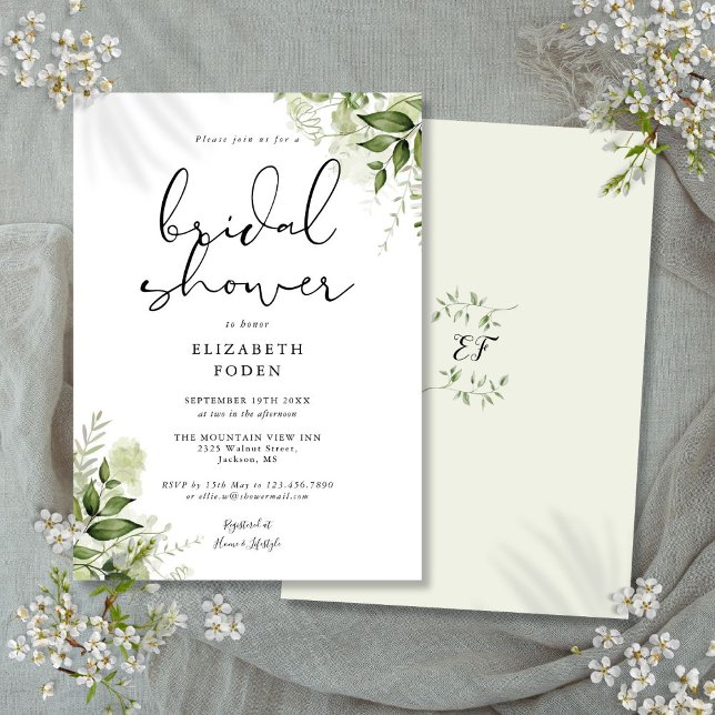 Brautparty Rustic Greenery Monogram Einladung (Bridal Shower Rustic Greenery Monogram Invitation)