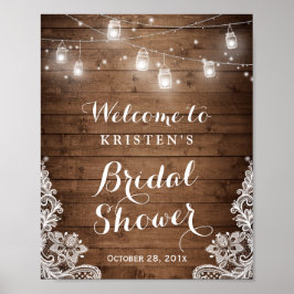 Brautparty Rustic Wood Mason Jar Lights Lace Poster