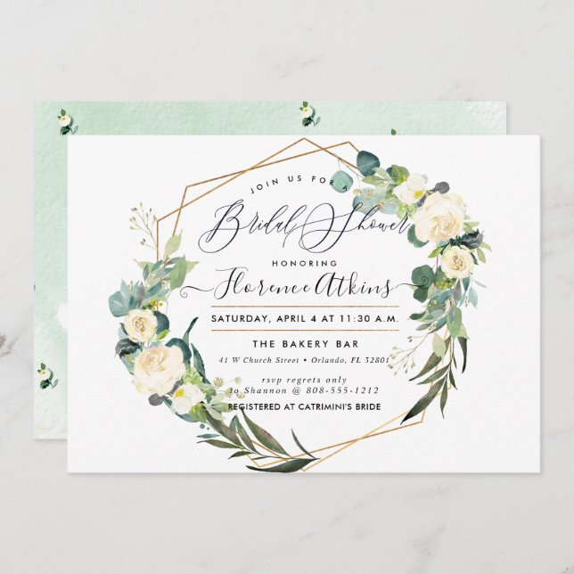 Brautparty Rustikale Wasserfarbe Alabaster Blume Einladung (Vorne/Hinten)