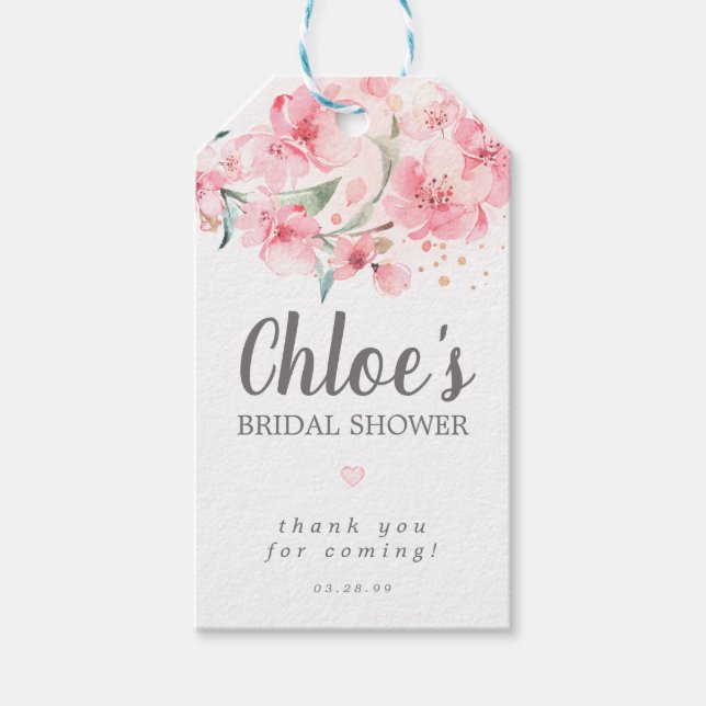 Brautparty Rustikaler Boho Blush Pink Floral Geschenkanhänger (Vorderseite)