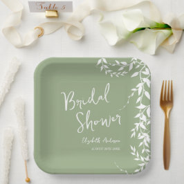 Brautparty "Sage Green Botanical Blätter" Pappteller