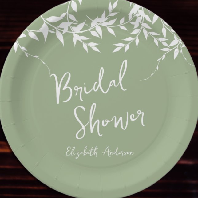 Brautparty "Sage Green Botanical Blätter" Pappteller (Von Creator hochgeladen)