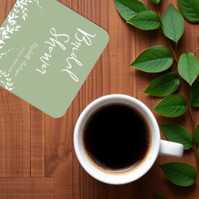 Brautparty "Sage Green Botanical Blätter" Rechteckiger Pappuntersetzer (Von Creator hochgeladen)