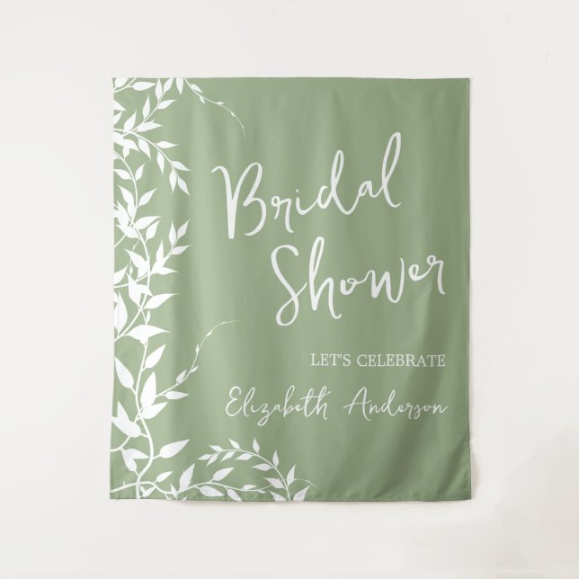 Brautparty "Sage Green Botanical Blätter" Wandteppich (Vorderseite)