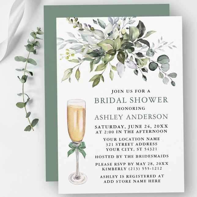 Brautparty Sage Green Bow Einladung (Customize to change text color, text style or color of back of card.)